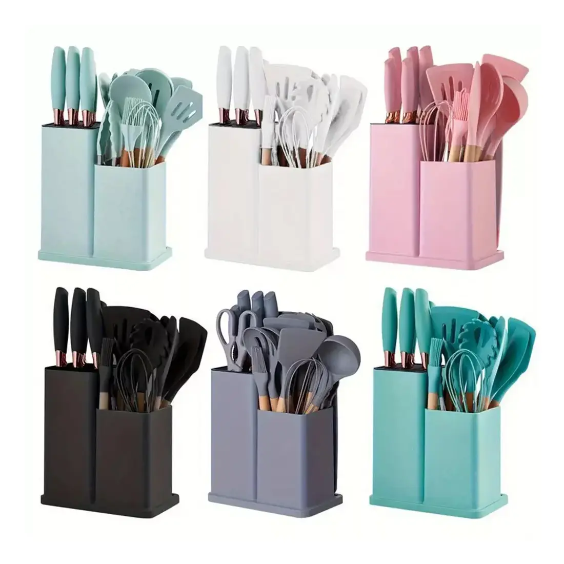 19pcs Set Non-Stick Silicone Kitchen Utensil Spatula Spoon Cooking Cookware Gift