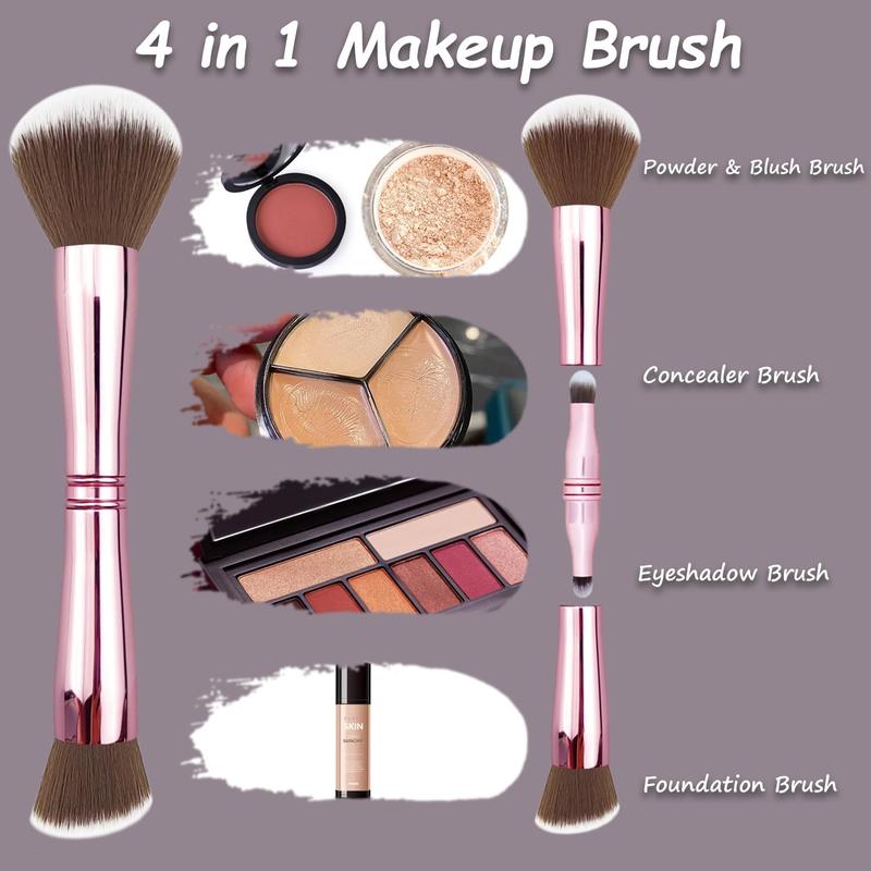 4 in-1 Makeup Brush Set, Foundation Brush,Blush Brush,Eyeshadow Brush,Powder Brush,Concealer Brush All-in-One Travel Makeup Brushes Double Ended Makeup Brush for Foundation, Concealer, and Powder 1