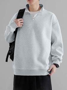 Men's Solid Half Zip Up Sweatshirt, Loose Casual Long Sleeve Stand Collar Pullover for Fall & Winter, Men's Clothes for Daily Wear, Hoodie