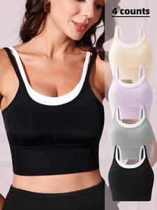 Women's Solid Color 2 in 1 Design Crop Tank, Casual Breathable Comfortable Camisole with Removable Bra Cups, Women's Lingerie for Daily Wear
