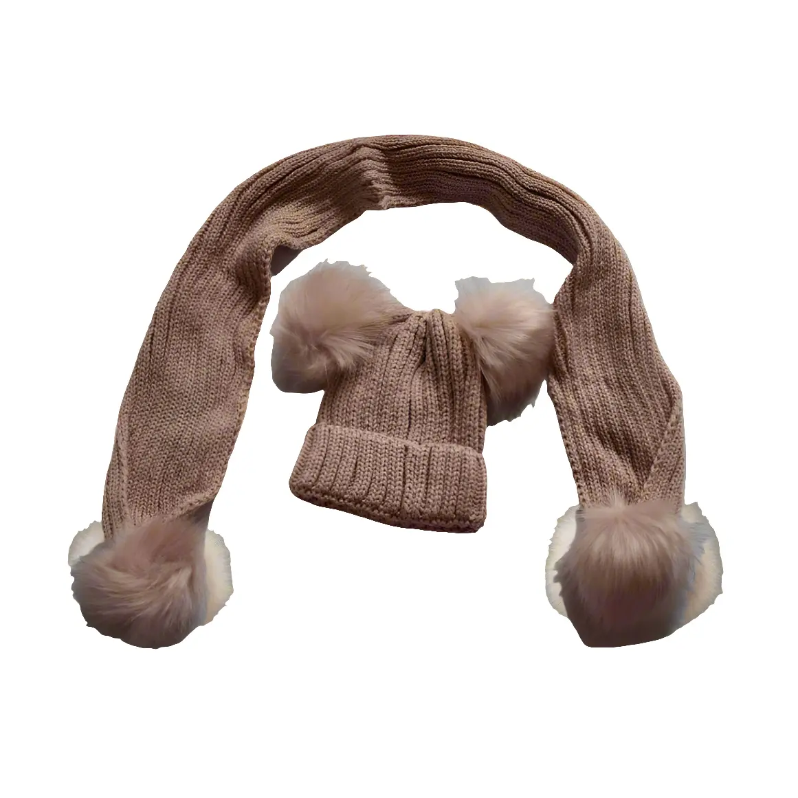 Girl's Dusty Pink Pom Pom Hat and Scarf