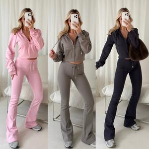 ST Cropped Hoodie & Joggers Loungewear Set - Trendy Fleece Tracksuit for Comfort and Style Women's Fashionable Tracksuit Set Machine Washable Soft Cozy Fleece Material Adjustable Cuffed Drawstring Fabric  Skinny Pants Jacket Fit