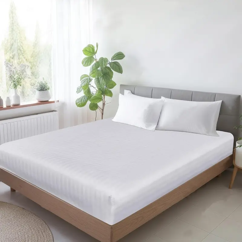 Luxury Soft Stripe Fitted Sheet Extra Deep 40cm 600 Thread Count 100% Egyptian Cotton Cozy Elasticated Bed Cover Double Super King Bedding Size 2