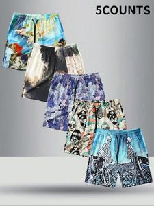 Men's Pocket Drawstring Waist Shorts, Regular Fit Casual Breathable Graphic Shorts for Summer, Men's Bottoms for Daily Wear