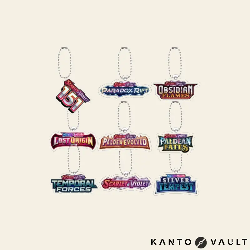 Pokemon TCG: Set Binder Keychain 151, Prismatic Evolutions, Obsidian Flames, Paldean Fates