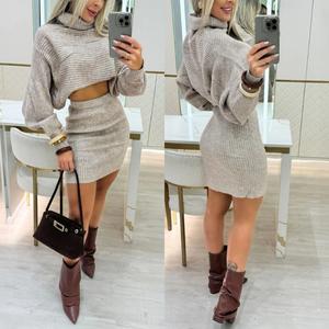 CHICME High Neck Batwing Sleeve Sweater and Casual Slim Fit Skirt Set
