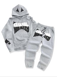 Two-piece Set Men's Letter Print Pocket Thermal Lined Hoodie & Drawstring Waist Sweatpants, Casual Fashion Cozy Breathable Two Piece Outfits for Daily Workout Running, Men's Clothes for Fall & Winter, Athletic Training Apparel