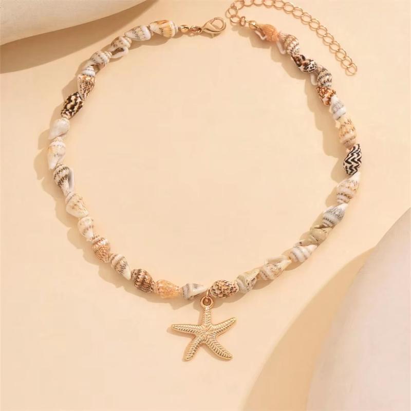 2025 Beach Style Natural Seashell Beaded Necklace With Handmade Tropical Starfish Pendant Fashion Ocean Inspired Jewelry Choker Women 5