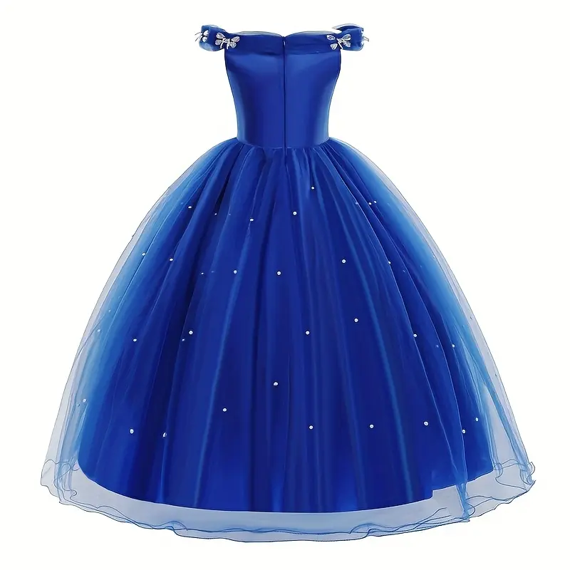 [Princess Dress | Off-Shoulder] Off-Shoulder One-Sleeve Girl's Princess Dress | Tulle with Artificial Diamonds and Pearls | for Festivals, Parties, Weddings, Flower Girl Dresses, Youngsters's Day Performances, Birthday Party Evening Gowns 8