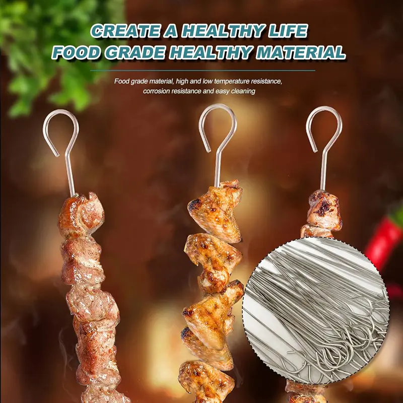 30cm Kebab Skewers Stainless Steel, 20pcs Metal BBQ Kebab Grill Skewers Sticks Reusable Long Metal Chicken Barbecue Skewer for Fruit Meat BBQ Kabob 4