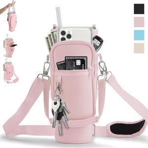 Water Bottle Holder Bag without Bottle, 1 Count Adjustable Shoulder Strap Water Bottle Bag, Outdoor Hiking Camping Bag, Kitchen Storage Bag