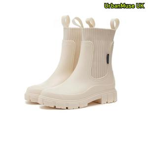 Women's Solid Color Waterproof Rain Boots, Women Shoes, 2024 New Style Fashionable Round Toe Boots for Outdoor Wear, Non-slip Rain Boots for Women & Girls