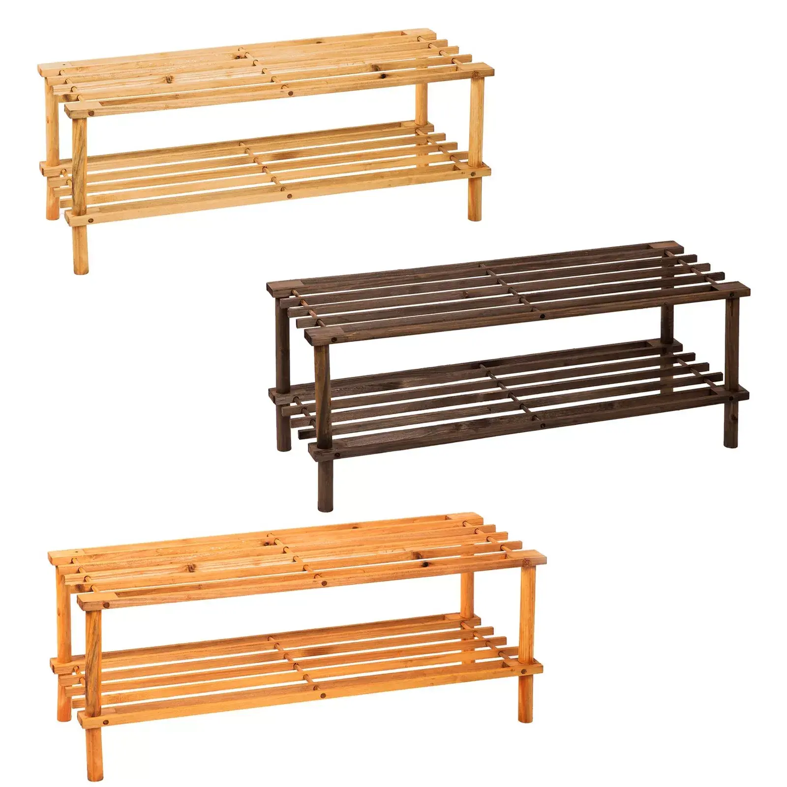 2 3 4 Tier Wooden Slated Shoe Rack Holder Natural Walnut Dark Wood