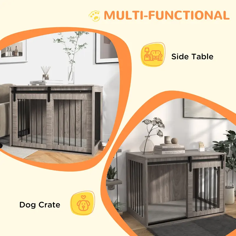 98cm Dog Crate Furniture with Removable Cushion for Large Dogs - Brown 4