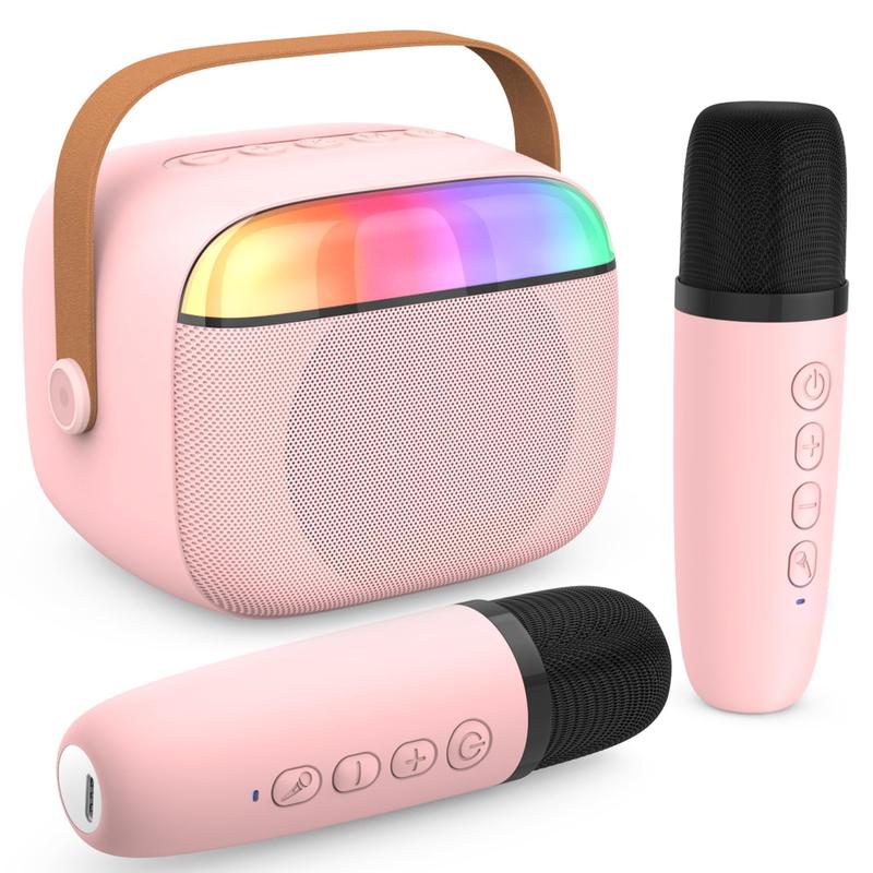 Kids Karaoke Machine,Portable Bluetooth Speaker with 2 Wireless Microphones/LED Light/Voice Changing Effects,Gifts for Age 3-18 Kids Boys Girls Families Birthday Party,Pink 1