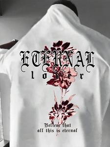 Men's Letter Print Round Neck Tee, Loose Casual Short Sleeve Crew Neck T-shirt for Summer, Fashion Men's Top for Daily Wear, Tropical