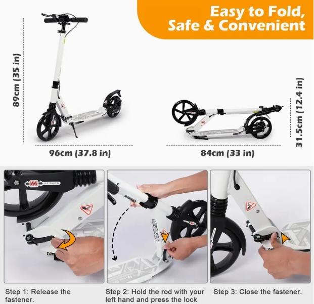 Product Introduction of Children's colorful flashing wheel scooter, foldable, suitable for children aged 7-14, adjustable height, with brakes, large wheels, black 4