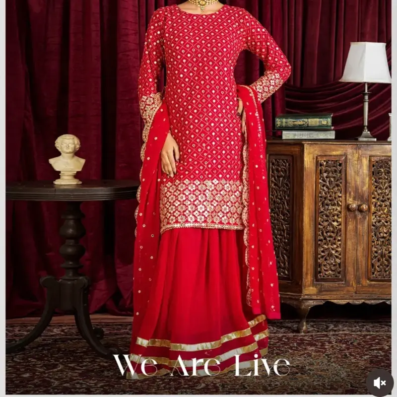 Chiffon suit with crushed lehnga 0