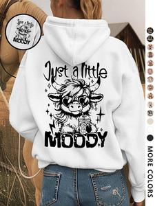 【Plus Size】 Cartoon Highland Cow & Letter Print Hoodie, Fashion Casual Hooded Sweatshirt for Daily Holiday Outdoor Wear, Women Clothing for Fall & Winter, Trending Clothing Women
