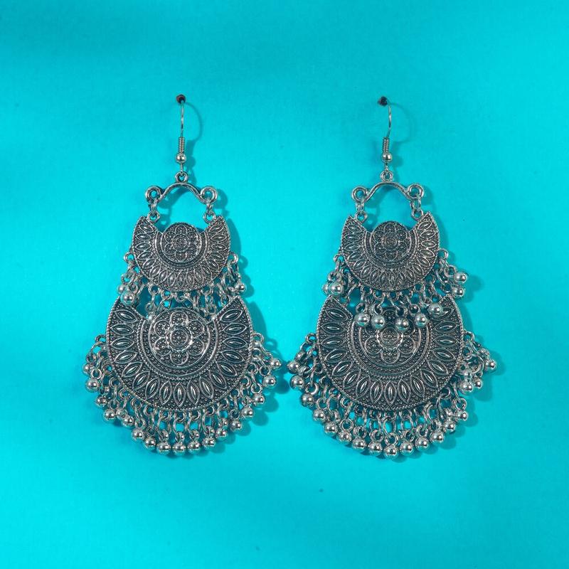 Zeenat Elegant Oxidised Earrings – Long Drop Ethnic Statement Jewellery for Women | Lightweight & Handcrafted by Geeva 0