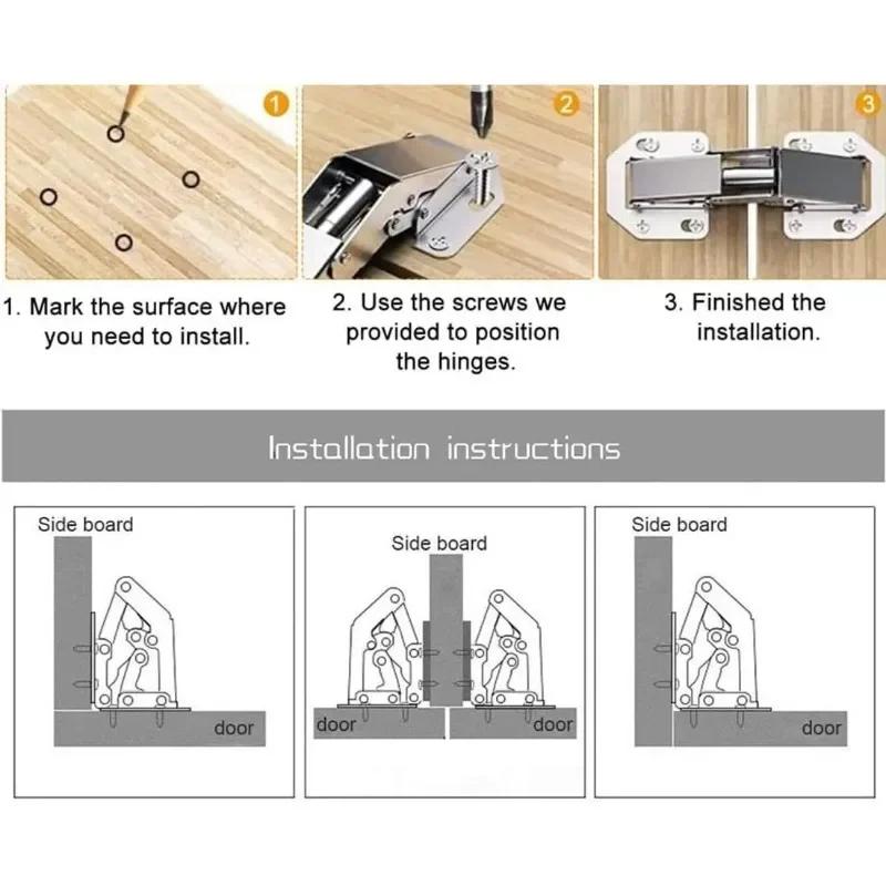 90 Degree Steel Cabinet Hinges No-Drilling HoleHydraulic Buffer Hinge Kitchen Cabinet Cupboard Hinges Furniture Hardware 4