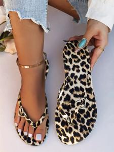 Women's Fashion Leopard Print Slides, Bohemian Sandals, Trendy Sandals, Casual Comfortable Flat Classy Sandals for Summer, Lightweight Breathable Shoes for Beach Vacation, Footwear, Boho Style Slides, Walking Shoes, Girl