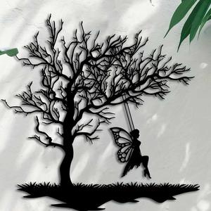 Metal Wall Art, 1 Count Fairy & Tree Design Hanging Decor, Multi-functional Indoor & Outdoor Decoration for Home, Yard, Balcony, Poster