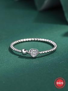 S925 Sterling Silver Heart Shaped Artificial Zircon Decor Ring, Dating Wedding Engagement Ring, Fashion Accessories for Women & Girls, Trendy All-match & Exquisite Jewelry for Birthday Gift
