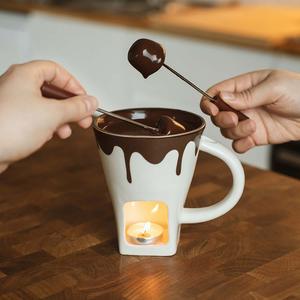 Chocolate Fondue Mug Set with 2 Forks & 3-Hour Candle for Cosy Nights, Special Occasions and Comfort food