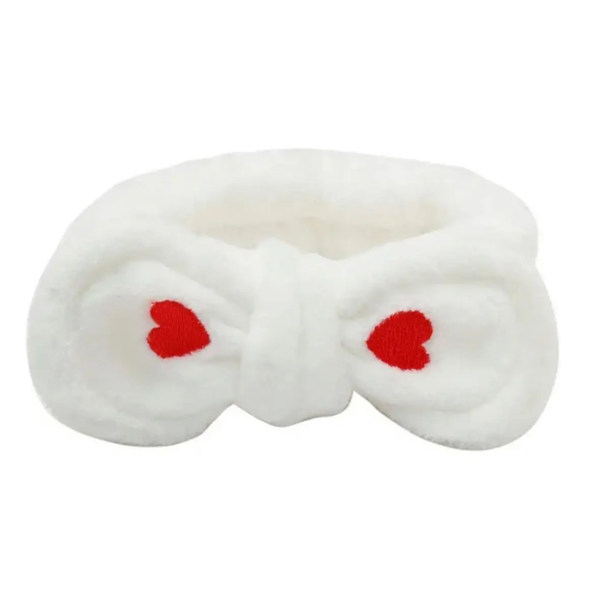 White Plush Hair Tie Headband (Love Hearts)
