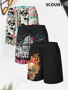 Men's Regular Fit Skull Print Boxer Briefs, Casual Comfy Breathable Underwear for Daily Wear, Mens Underwear for Summer