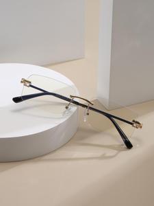 Simple Frameless Design Metal Eyeglasses, 1 Pair Fashion Square Frame Anti-blue Light Lenses Eyeglasses for Men and Women, with Storage Box