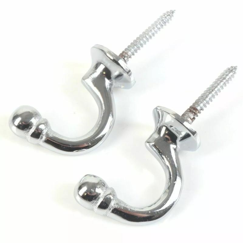 Product Introduction of 2x POLISHED CHROME TIE BACKS 1 Pair Ball End Curtain Drape Tassel Screw In Hooks 7