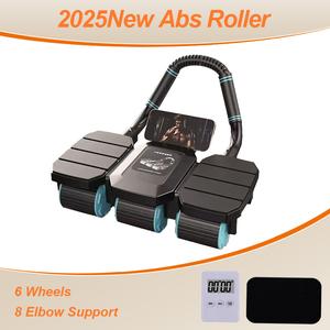 6-Wheels Abdominal Wheel Roller with 8 Elbow Supports  and Automatic Rebound, Multi- layered Anti-Slip Design Home Gym Workouts Exercise Machines for Core Strengthening Fitness (Includes Timer and Kneeling Pad)