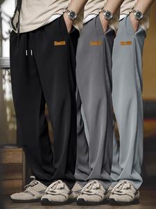 Men's Letter Tape Side Loose Fit Pants, Casual Comfy Breathable Straight Leg Trousers for Summer, Men's Bottoms for Daily Wear