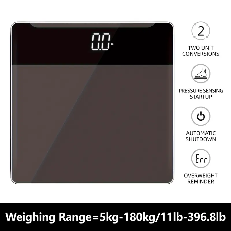 Digital Bathroom Body Scale | High-Precision, Sleek Black Design | Accurate to 45.36 g | LED Display | Battery-Powered (AAA Not Included) | Modern Minimalist Style for Home Use 0