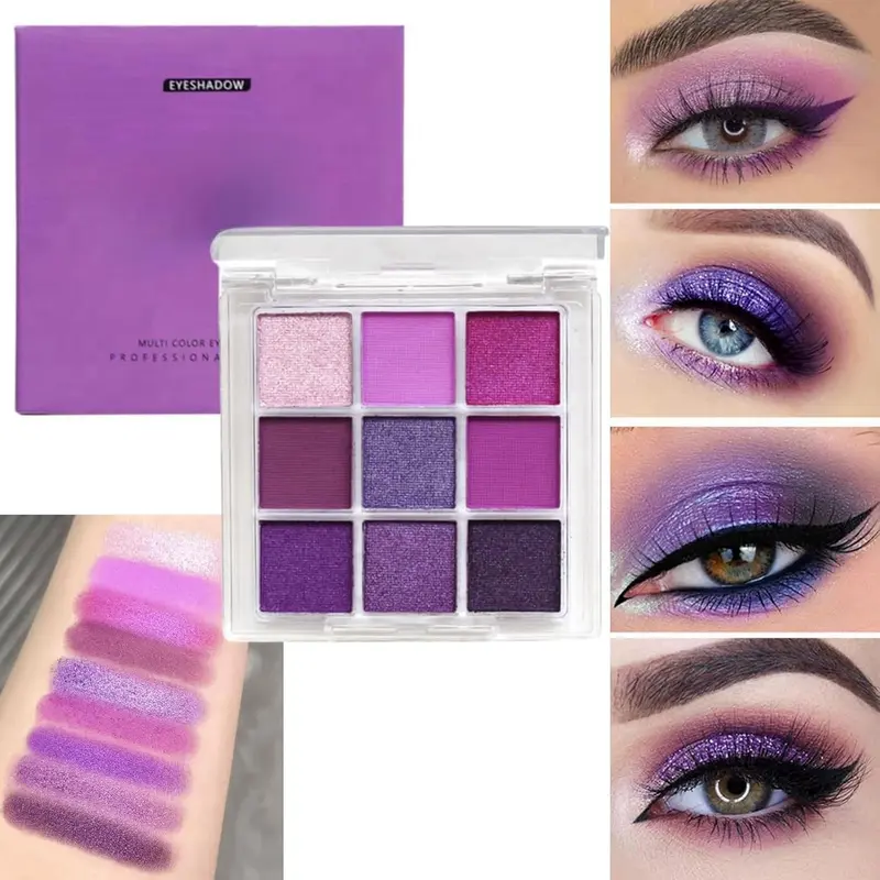4 Pack Portable 9-Color Eyeshadow Palette Set - with Shades of Black, Blue, Green & Purple - Ideal for Travel, Convenience in Applying Eye Makeup 2