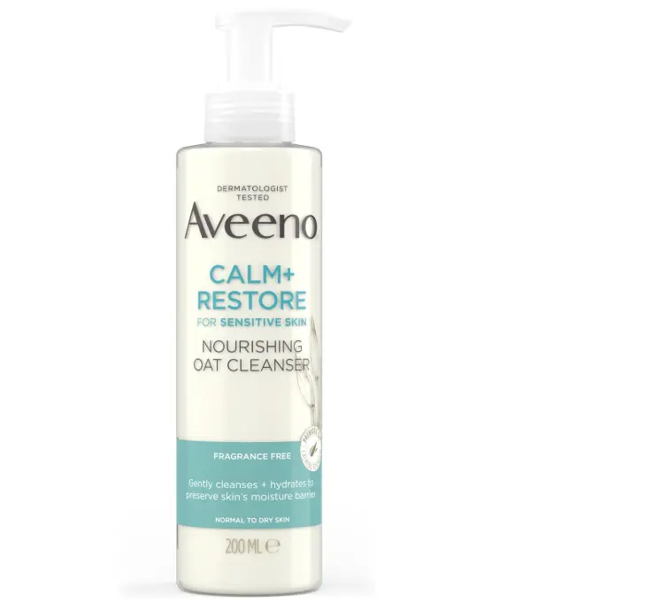 Aveeno Face Calm+Restore Nourishing Oat Cleanser (1x 200ml), Non-Foaming Face Care, Gentle Cleanser with Prebiotic Oat and Calming Feverfew, Helps Preserve Skin's Barrier 0