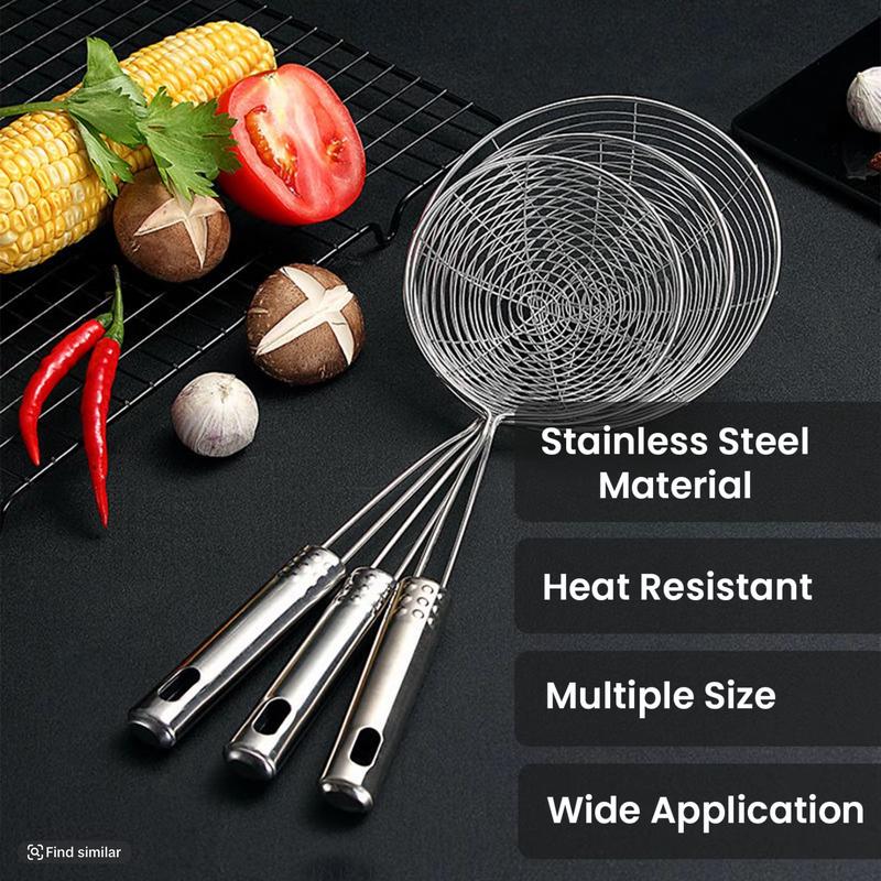 AMAZING!!!   AEX Stainless Steel Spider Skimmer Set for Frying, Cooking, and Draining Oil Utensil Kitchen Ladles Lightweight Pasta 7