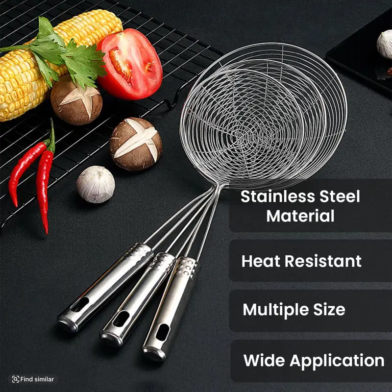 AMAZING!!!   AEX Stainless Steel Spider Skimmer Set for Frying, Cooking, and Draining Oil Utensil Kitchen Ladles Lightweight Pasta 7