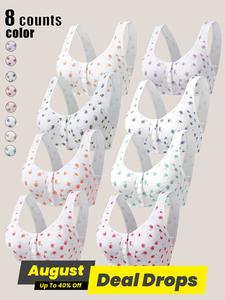 Dailydrip【plus Size】floral Print Wireless Push Up Bra, Casual Comfortable Non-adjustable Straps Bra, Women's Lingerie for All Seasons, Lady Minimalist Breathable Bra