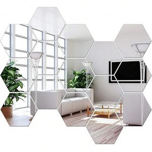 Hexagon Shaped Self Adhesive Mirror Wall Sticker, 12pcs/set Acrylic Mirror Wall Decal, Decorative Self-adhesive Wall Mirror Sticker, Wall Art Decor for Living Room Bedroom Bathroom Home Decor