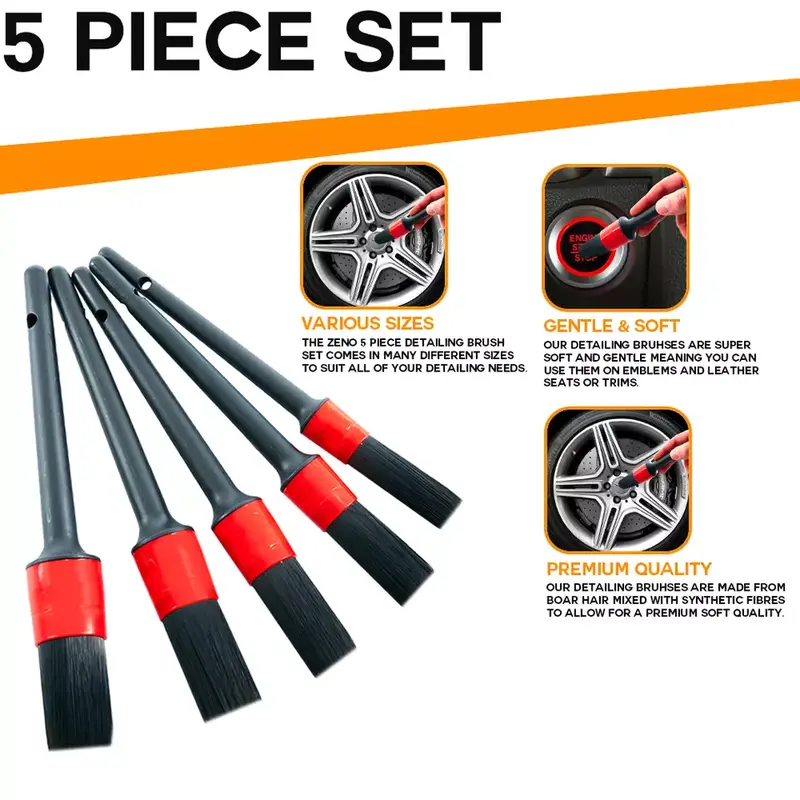 5PCS Car Detailing Brush Set for Wheels, Engine Emblems, Air Vents - Perfect for Cleaning Hard-to-Reach Areas 4