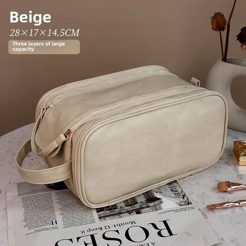 Double Zipper Cosmetic Bag Large Capacity Portable Business Trip Travel High-Grade Makeup Brush Wash Bag Buggy Bag 4