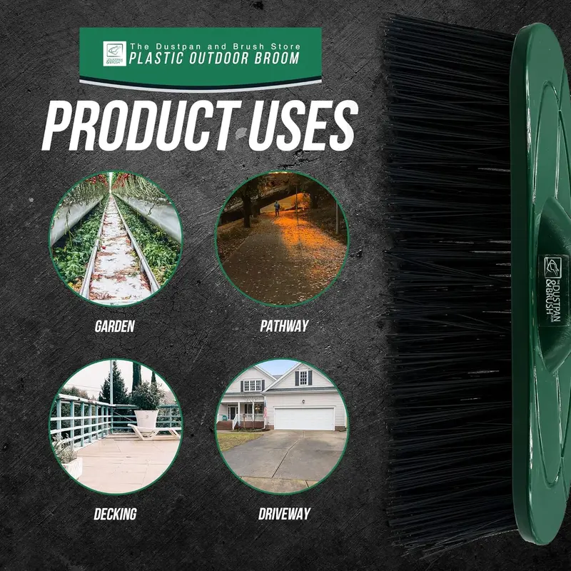 Stiff Sweeping Broom for Cleaning GardensYard Broom Outdoor Heavy Duty, 10” Synthetic Hard Bristle Brush Head and 4-Sections Stainless Steel Handle 1