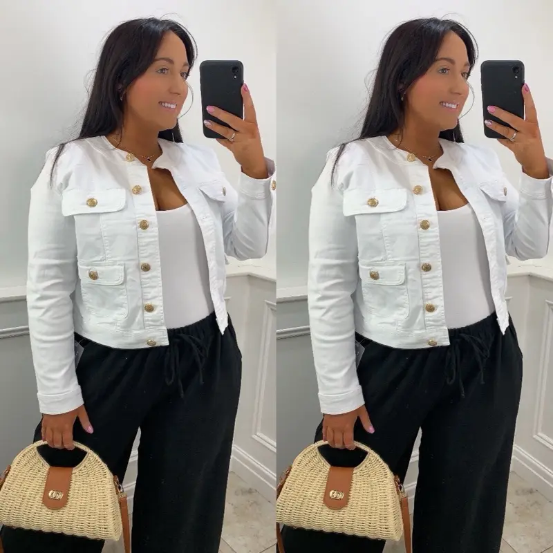 Giiii giiii  Button Stretch Denim Jacket