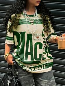 Women's Letter Print Round Neck Tee, Fashion Casual Crew Neck T-shirt for Daily Holiday Vacation Outdoor Wear, Ladies Clothes for Summer, Top