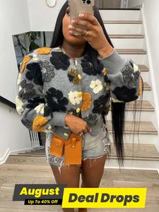 Women's Floral Jacquard Button Front Jacket, Casual Long Sleeve Round Neck Outerwear for Daily Wear, Ladies Clothes for All Seasons, Ditsy Floral Long Sleeve Top, Jackets for Women, Womenswear, Everyday