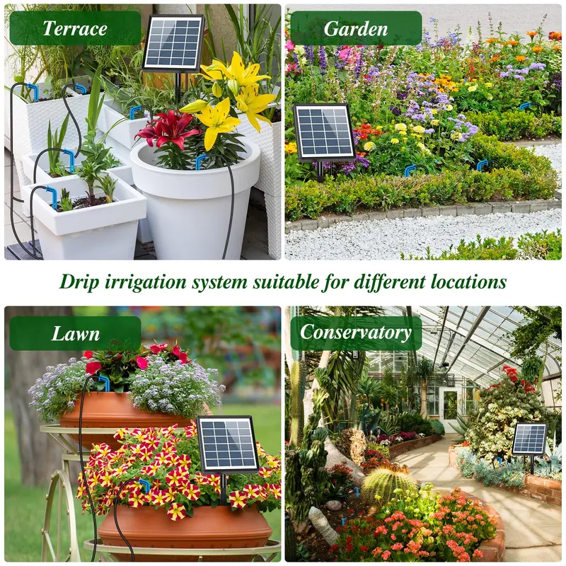 AnseTo Solar Irrigation System,Solar Drip Irrigation Kit with 15 Drippers,Solar Watering System DIY Automatic Watering System for Garden,Plant,Greenhouse,Terrace,Eco-Friendly and Energy-Saving, 2w 2