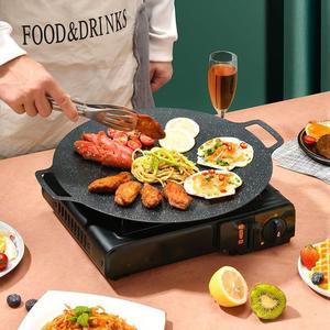 Korean Grill Pan, Versatile Non-stick Cast Iron Grill Pan, Multifunction Round BBQ Griddle, Easy To Clean & Portable, Travel Accessories, Compatible for Induction, Gas Stove, Electric Cooktop